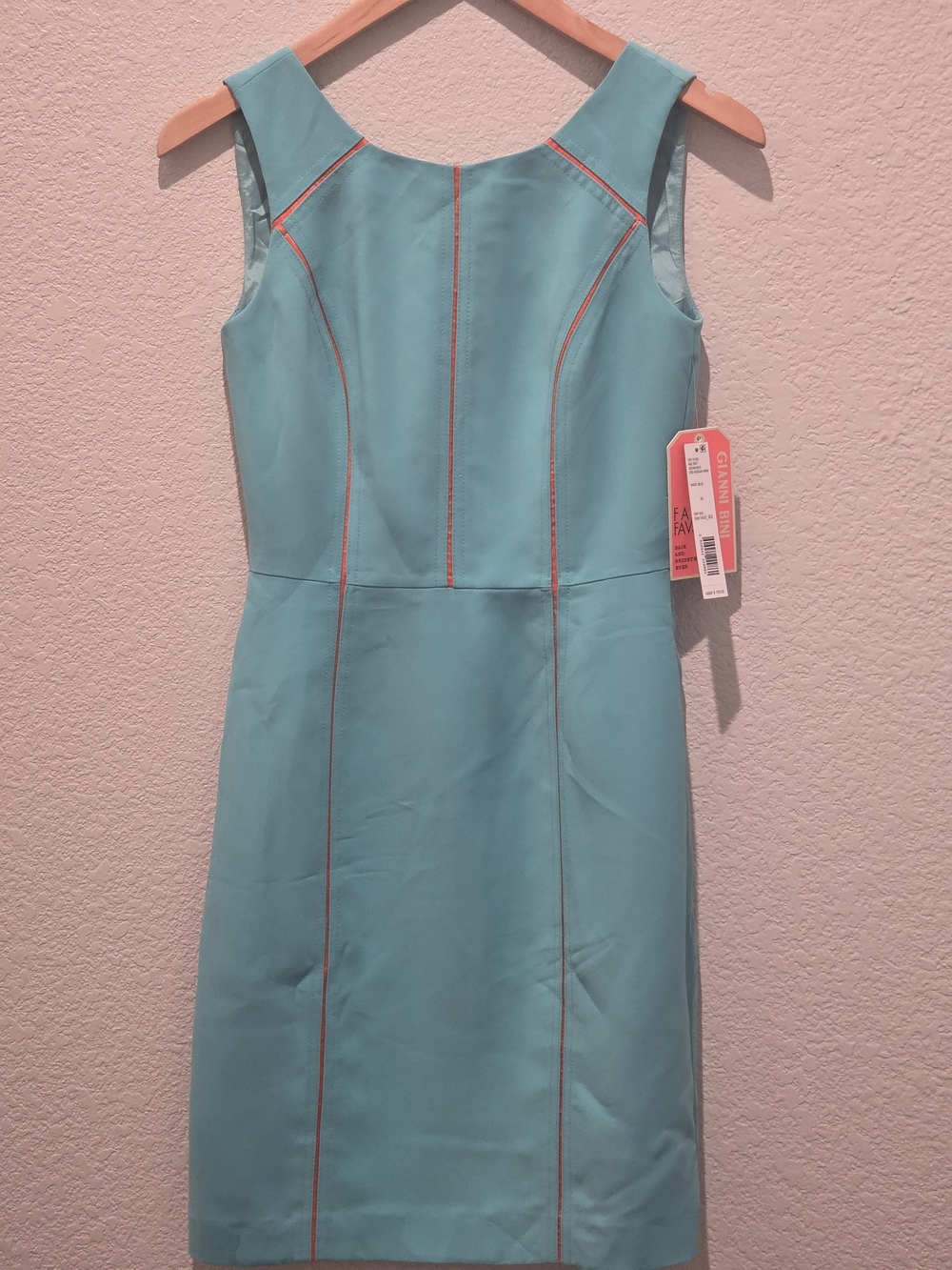 Gianni Bini Aqua Sheath Dress w/ Red Silk Piping Size XS NWT